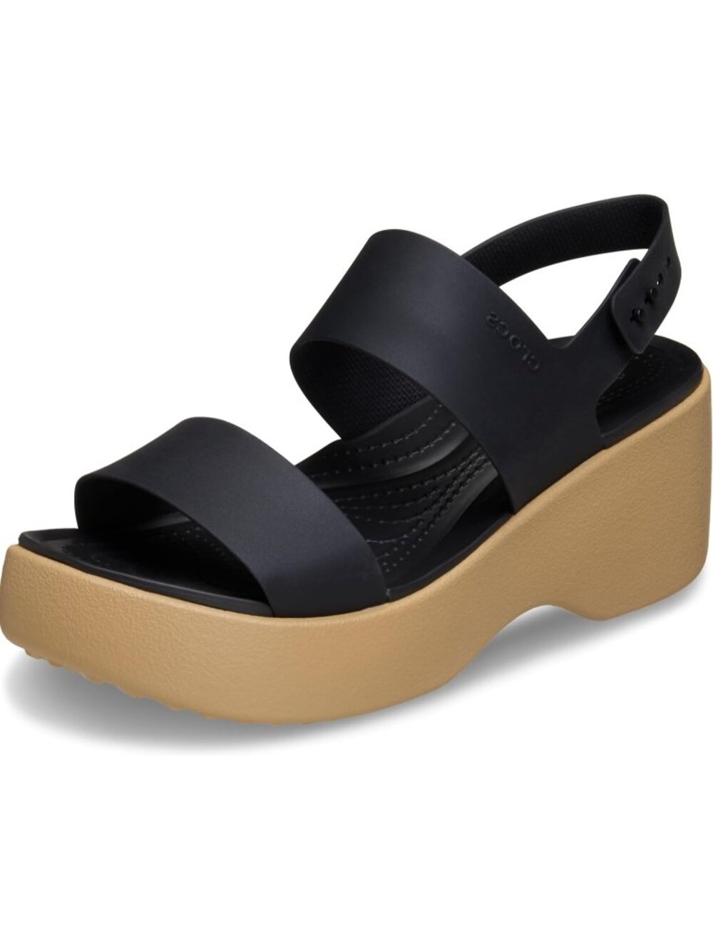Crocs Women's Black/Cashew Brooklyn Sky Sandals 1.7-inch Low Wedge Sandals